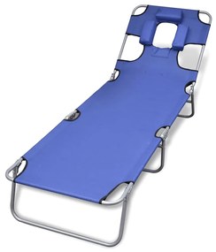 41481 vidaXL Espreguiçadeira dobrável c/ almofada cabeça aço revestido azul