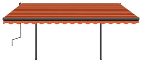 Toldo retrátil manual com luzes LED 4,5x3 m laranja e castanho