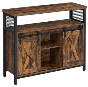 Aparador de jantar VASAGLE, armário de cozinha, armário de armazenamento, mesa de bufê com portas de correr estilo celeiro, prateleira ajustável, industrial, para sala de estar, marrom rústico e preto LSC092B01