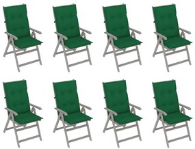 Cadeiras jardim reclináveis c/ almofadões 8 pcs acácia cinzento