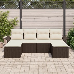 Conjunto de Sofás de Jardim de 6 Peças com Almofadas de Polirattan Cas