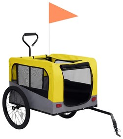 Reboque bicicletas/carrinho para animais 2-em-1 amarelo/cinza