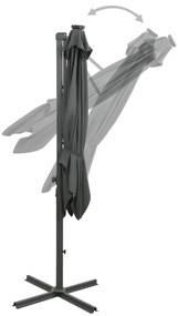 Guarda-sol jardim cantilever c/ poste/luzes LED 250cm antracite