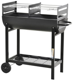 Outsunny Barbecue Carvão Grelha Ajustável Altura Prateleira Armazenamento Rodas 90x45x96 cm Preto | Aosom Portugal