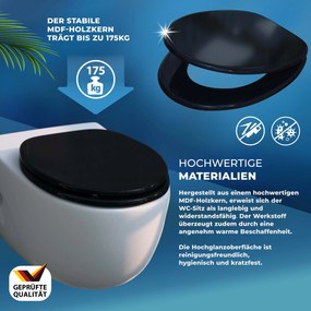 Assento sanitário com descida automática 45,7 x 38 cm Preto