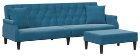 Sofá-cama 2 lugares c/ almofadas e apoio de pés veludo azul