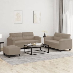 vidaXL 3 pcs conjunto sofás c/ almofadões microfibra cinza-acastanhado