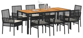 Conjunto de Jantar de Jardim com Almofadas Preto Poliratã