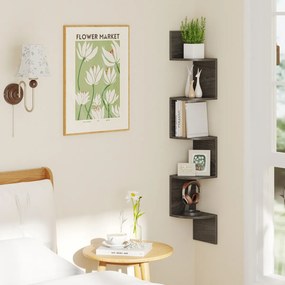 Estante de canto 20 x 20 x 126 cm  de 5 níveis Organizador de armazenamento montado na parede para sala, quarto e cozinha Cinza