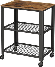 Carrinho de cozinha com 3 níveis 40 x 60 x 77,5 cm castanho vintage-preto