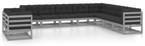 vidaXL 10pcs conjunto lounge de jardim + almofadões pinho maciço cinza