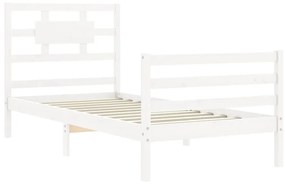 Estrutura de cama com cabeceira 100x200cm madeira maciça branco