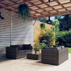 vidaXL 5 pcs conjunto lounge de jardim c/ almofadões vime PE cinzento