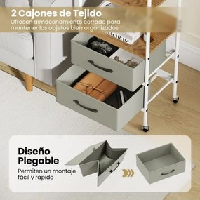 Carrinho de armazenamento móvel 30 x 43,5 x 96 cm com rodas de cozinha ou escritório com Suporte para impressora com 2 prateleiras abertas e 2 gavetas