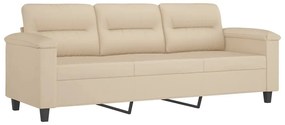 3 pcs conjunto sofás c/ almofadas tecido microfibra cor creme