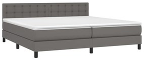 Cama box spring c/ colchão/LED 200x200cm couro artificial cinza