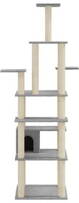 Árvore p/ gatos c/ postes arranhadores sisal 183 cm cinza-claro