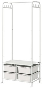 HOMCOM Charriot Moderno 8 Ganchos e 4 Cestos para Armazenamento Charriot com Rodas e Estrutura de Aço 63x37x153 cm Branco