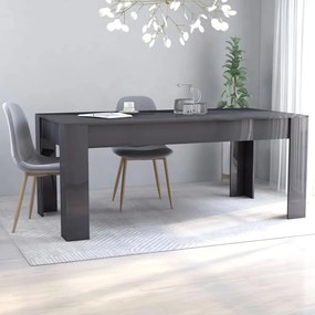 vidaXL Mesa de jantar 180x90x76 cm contraplacado cinzento brilhante
