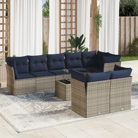 vidaXL 9 pcs conjunto sofás p/ jardim c/ almofadões vime PE cinzento