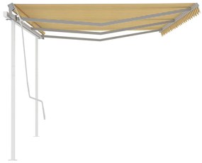 Toldo retrátil manual com postes 6x3,5 m amarelo e branco