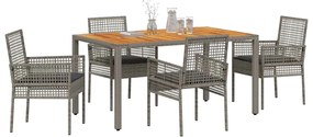 Conjunto de Jantar de 5 Peças com Almofadas Cinza Rattan Poliéster