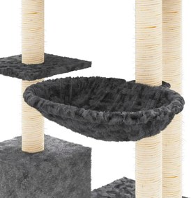 Árvore p/ gatos c/ postes arranhadores sisal 142cm cinza-escuro