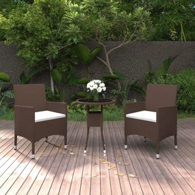 3 pcs conjunto de jantar para jardim vime PE castanho