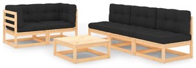 6 pcs conjunto lounge de jardim c/ almofadões pinho maciço