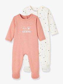 Lote de 2 pijamas, em algodão bio, para recém-nascido rosa claro liso com motivo