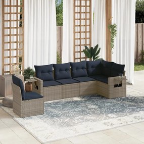 vidaXL 6 pcs conjunto sofás p/ jardim c/ almofadões vime PE cinzento