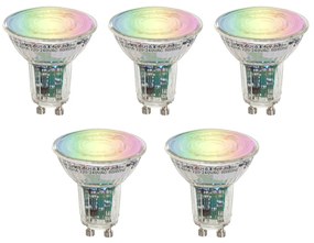 Conjunto de 5 lâmpadas LED inteligentes GU10 50 transparentes RGBW 4,5W 350 lm 2700-6000K