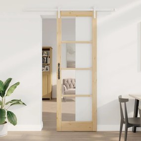 vidaXL Porta Deslizante com Kit de Hardware 'ORKDAL'Madeira Maciça e Vidro