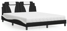 vidaXL Cama com colchão 160x200 cm couro artificial preto e branco