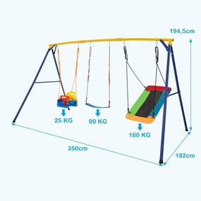 Conjunto de baloiço para crianças Carga 300 kg Estrutura metálica em carbono com plataforma de cinto Assento de baloiço e cordas ajustáveis Amarelo +