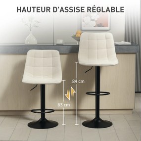 Conjunto de 2 bancos de bar, cadeiras de bar em chenille, com altura ajustável e encosto giratório a 360°, 47 x 48 x 117,5 cm, bege