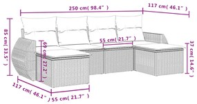 6 pcs conjunto de sofás p/ jardim com almofadões vime PE bege