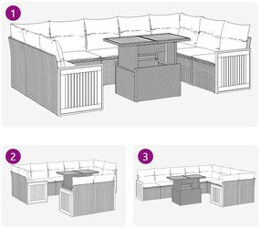 10 pcs conjunto sofás jardim c/ almofadões vime PE/acácia preto