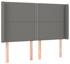 Cabeceira de cama c/ LED tecido 147x16x118/128 cm cinza-escuro