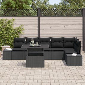 Conjunto de Sofá de Jardim 7 Peças com Almofadas Preto em Rattan