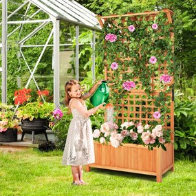Floreira elevada para jardim 90 x 44,5 x 183,5 cm com treliça de madeira maciça com orifícios de drenagem para interior e exterior Natural