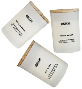 Conjunto de 3 velas perfumadas de cera de soja âmbar branco/chá branco/jasmim branco SIMPLICITY Beliani