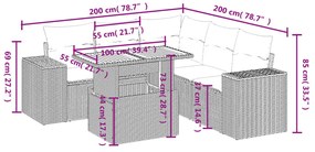 6 pcs conjunto sofás de jardim c/ almofadões vime PE preto