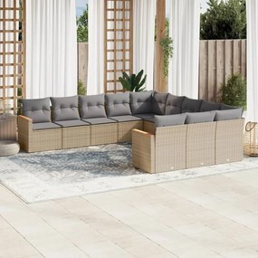 11 pcs conjunto sofás de jardim c/ almofadões vime PE bege