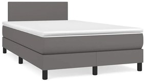 Cama box spring c/ colchão/LED 120x190cm couro artificial cinza