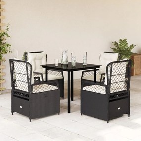 vidaXL 5 pcs conjunto de jantar p/ jardim c/ almofadões vime PE preto