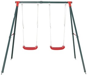 Outsunny Conjunto de Baloiços para Crianças com Suporte de Metal e Corda Ajustável 220x160x180 cm Verde e Vermelho | Aosom Portugal