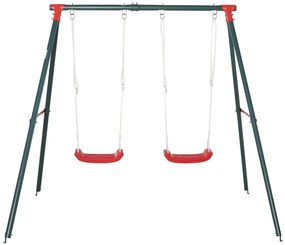 Outsunny Conjunto de Baloiços para Crianças de +3 Anos com Suporte de Metal e Corda Ajustável 220x160x180 cm Verde e Vermelho | Aosom Portugal