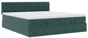 Estrutura de cama otomana com colchão verde escuro Veludo