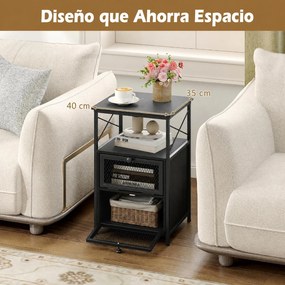 Conjunto de 2 Mesas de Cabeceira com Portas, 40 x 35 x 61 cm, Estrutura Metálica Robusta, Preto